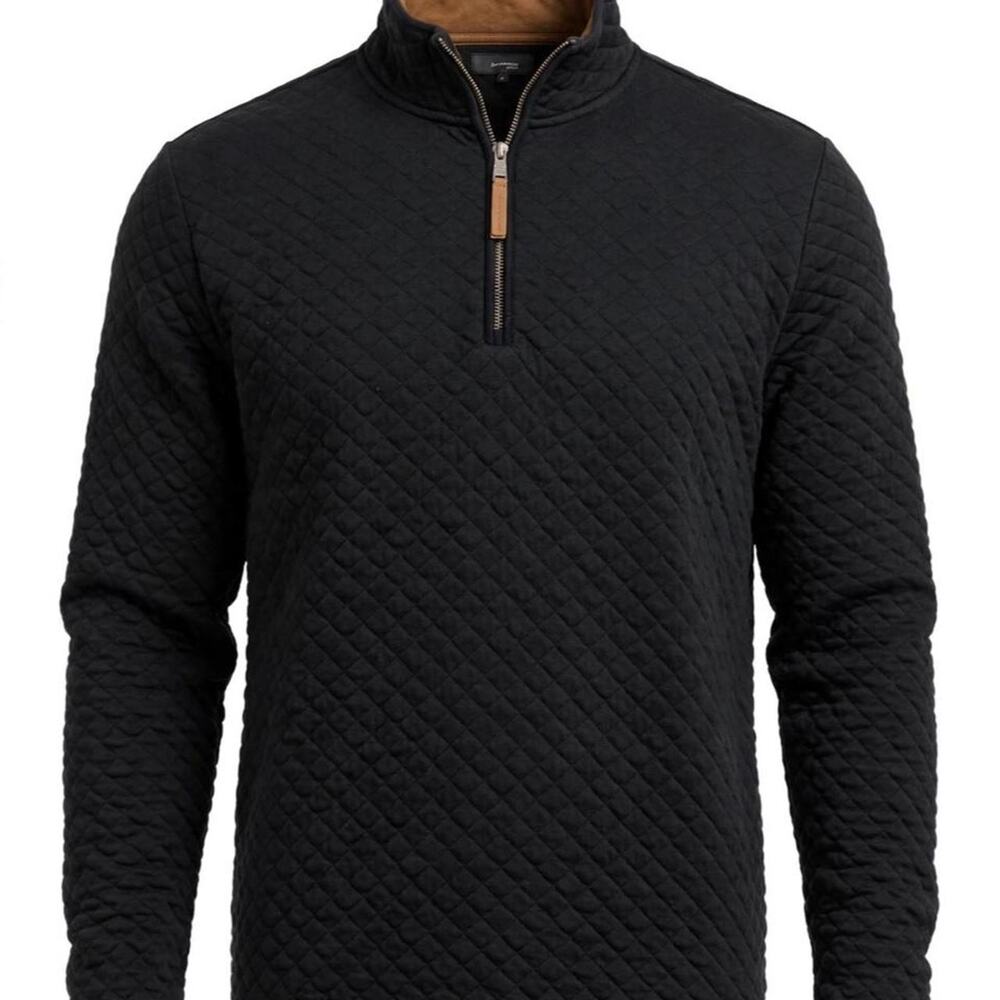 Banana Republic Black Quilted Diamond Pattern 1/4 Zip Pullover Mens Size Medium